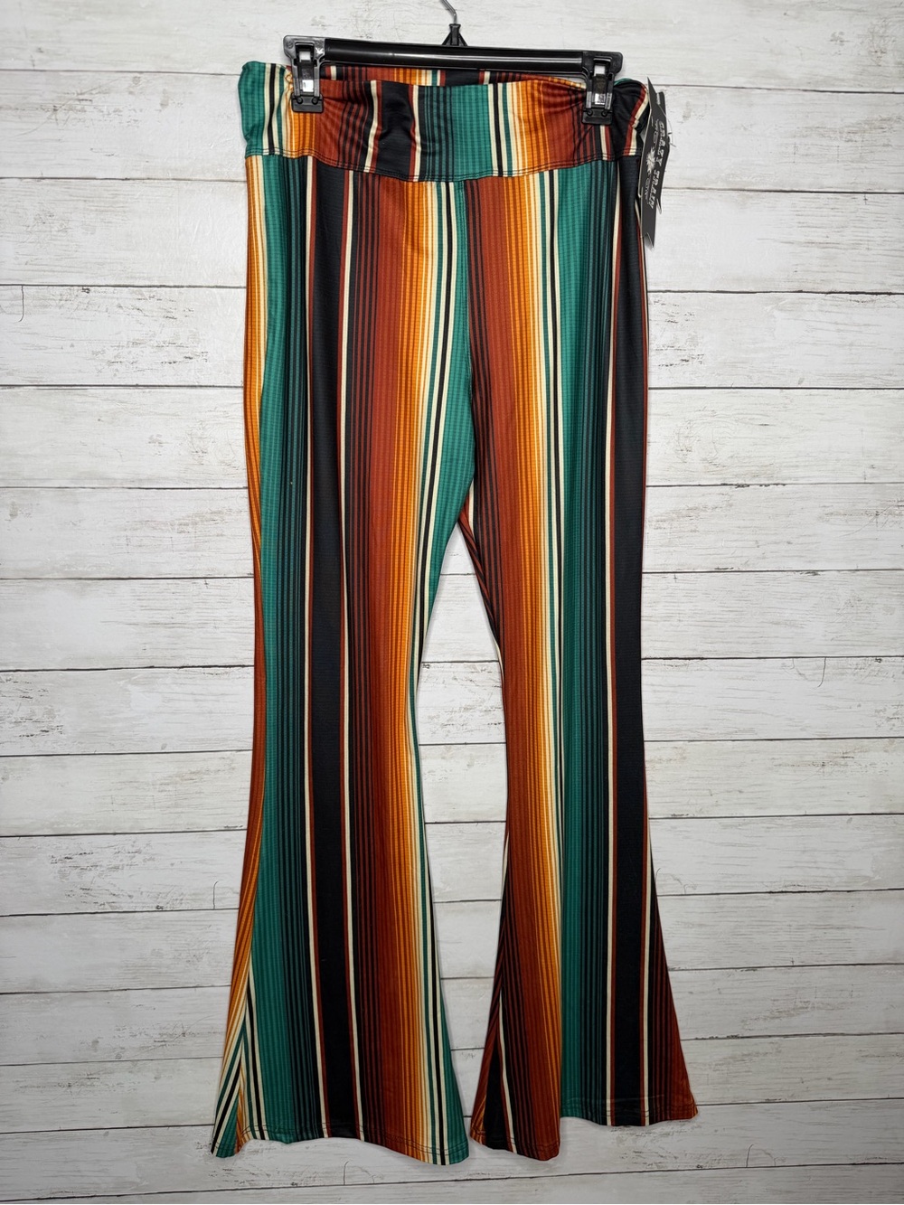 Crazy Train Striped Boho Western Flare Pants Pull On Size Large - Picture 2 of 5